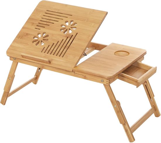 Table De Lit Pliable, En Bambou, Pour PC Portable Inclinable, 55 X 35 X 29 Cm