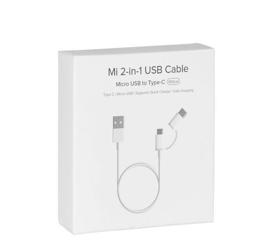 Mi 2-in1 Usb Cable - Câble Combo Micro Usb et Type C - 1m - Recharge Rapide - Blanc (blister)