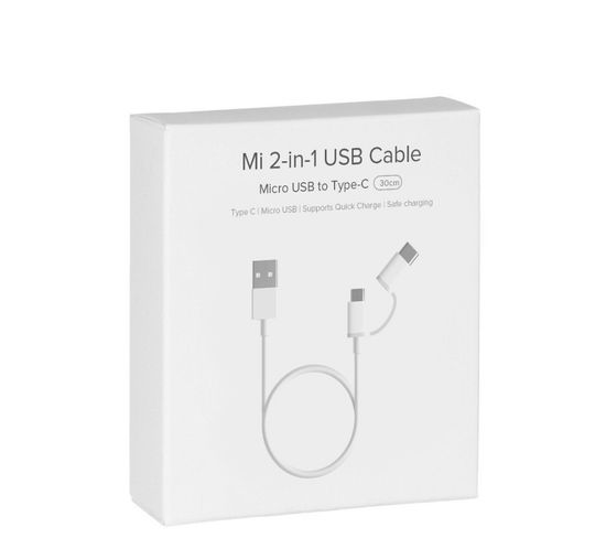 Mi 2-in1 Usb Cable - Câble Combo Micro Usb et Type C - 0.3m - Recharge Rapide - Noir (blister)