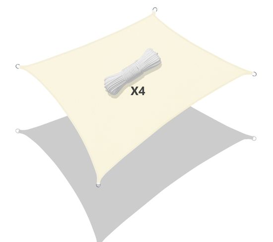 Voile D’ombrage Rectangulaire Imperméable Polyester Avec Corde 3x2m Beige