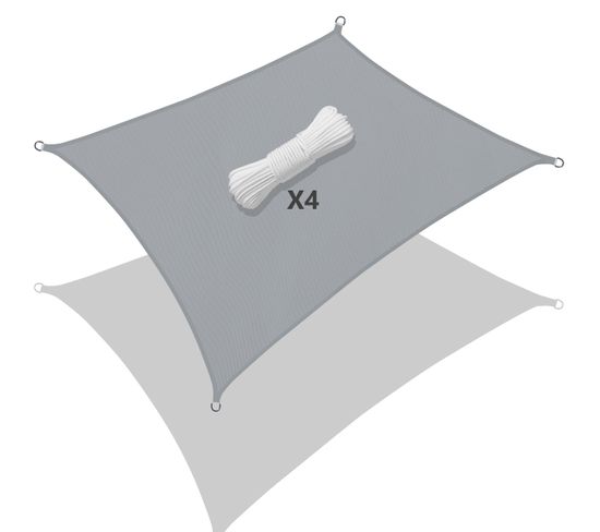 Voile D’ombrage Rectangulaire Imperméable Polyester Avec Corde 3x4m Gris