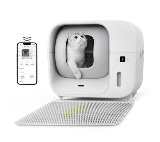 Bac à litière automatique pour chat, avec contrôle par application, 60 L - Blanc