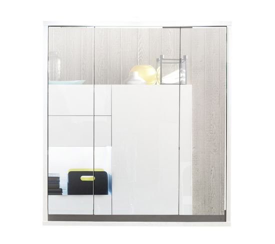 Armoire De Toilette Sol Blanc Murale Avec Miroir Et 3 Portes En MDF - 67x18x73 Cm