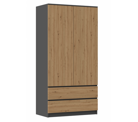 Turin  Armoire De Chambre Style Moderne  Penderie Multifonctions  2 Portes + 2 Tiroirs  Dressing