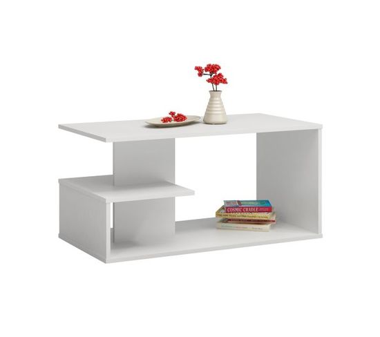 Carina Table Basse Moderne Avec Rangements 91x51x40 Blanc