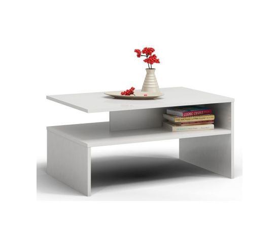 Elara Table Basse Avec Niche De Rangement 90x60x45 Blanc