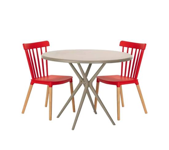 Ensemble Table Ronde Beige 80cm + 2 Chaises Design Jardin Gauthier