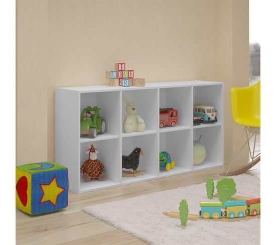 IDMarket Meuble De Rangement Cube Enfant EMMIE - 6 Cases Bois Blanc Avec Portes Aimantées