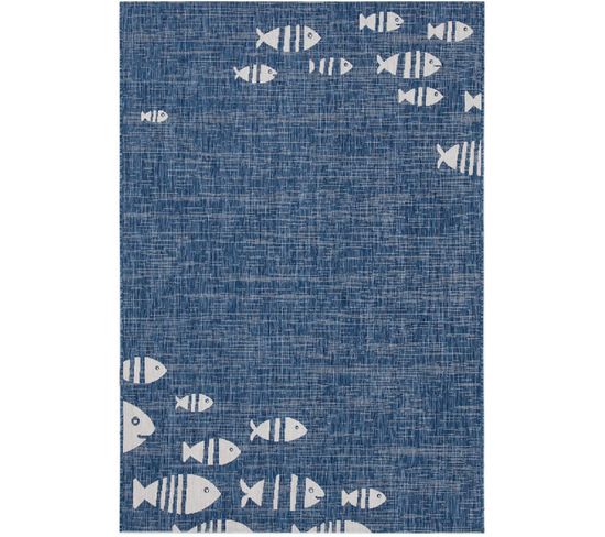 Tapis De Salon Blue Fish En Polypropylène - Bleu - 120x170 Cm