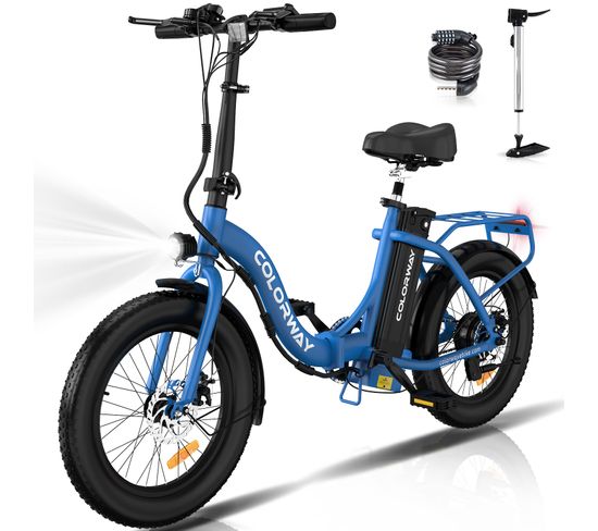 Colorway Vélo Électrique Pliable 20"*3.0 Gros Pneus, Batterie 36v 12ah, E-bike Pliant, Bleu