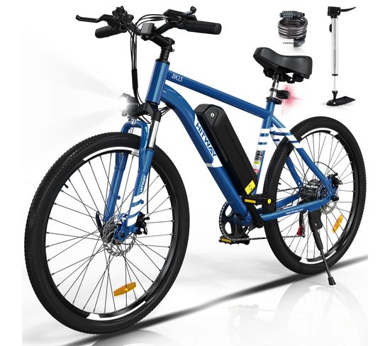 Vélo Électrique Hitway 26" Bleu - Vae Avec Batterie Amovible 36v/12ah - Shimano 7-vitesses
