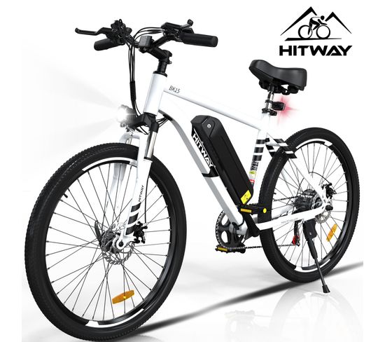 Vélo Électrique Hitway 26" Blanc - Vae Avec Batterie Amovible 36v/12ah - Shimano 7-vitesses