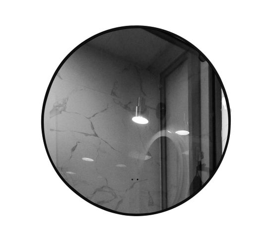 Miroir De Salle De Bain LED 60cm à Luminosité Variable  Rond Avec Cadre Noir Et Touche Sensitive
