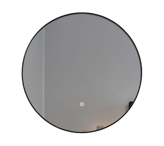 Miroir De Salle De Bain LED 60cm à Luminosité Variable Rond Avec Cadre En Aluminium Noir