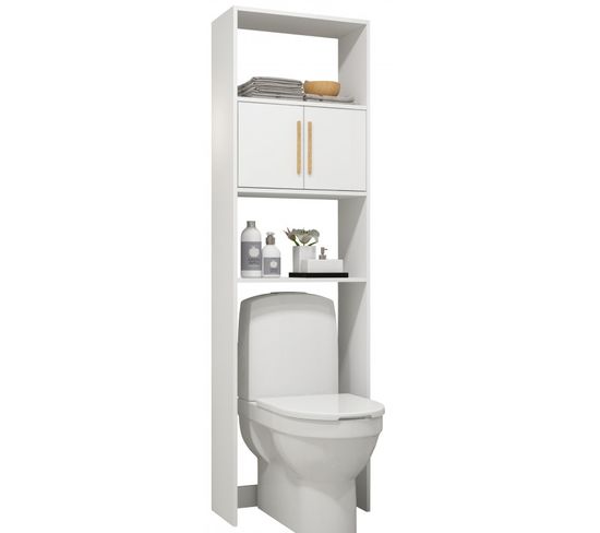 Armoire Wc 2 Portes Blanches 182 Cm 4 Niches