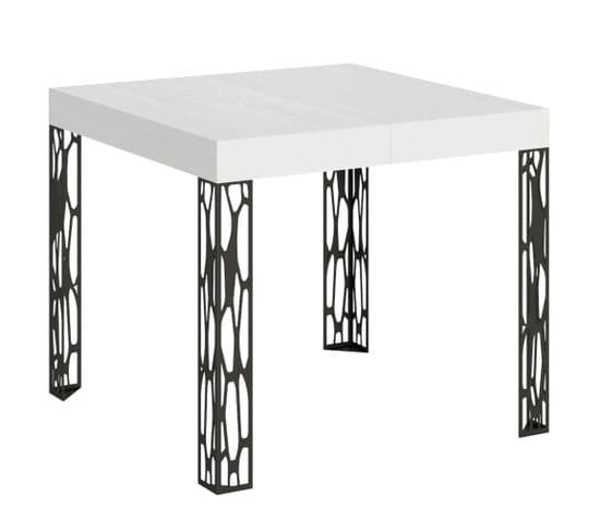 Table Extensible 90x90/246 Cm Ghibli Frêne Blanc Cadre Anthracite