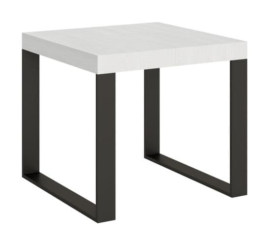 Table Extensible 90x90/246 Cm Tecno Frêne Blanc Cadre Anthracite