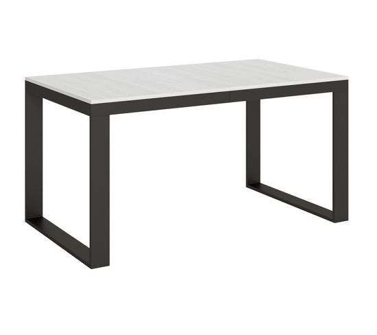 Table Extensible 90x160/420 Cm Tecno Evolution Frêne Blanc Cadre Anthracite