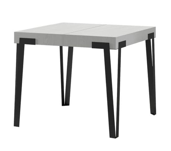 Table Extensible 90x90/246 Cm Rio Frêne Blanc Cadre Anthracite