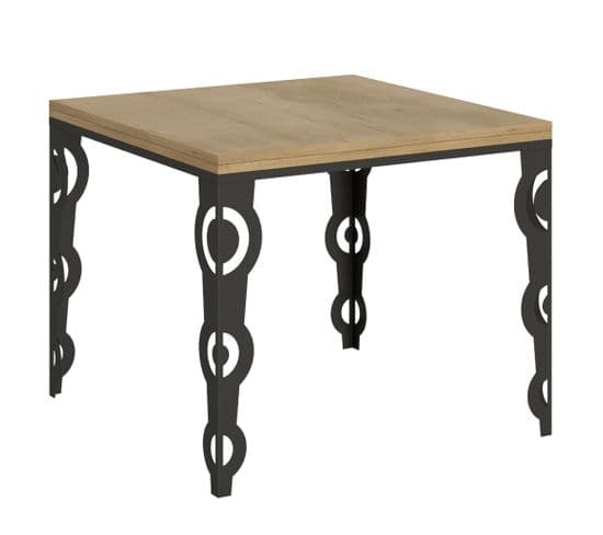 Table Extensible 90x90/180 Cm Karamay Libra Chêne Nature Cadre Anthracite