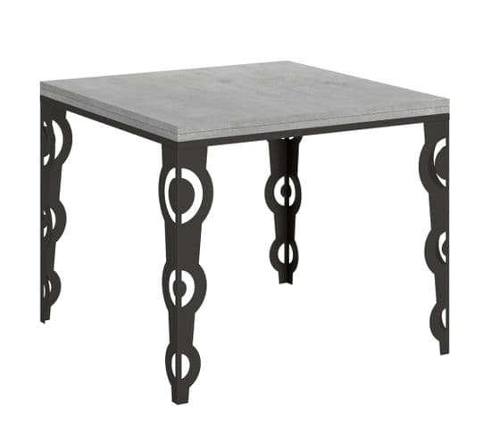 Table Extensible 90x90/180 Cm Karamay Libra Ciment Cadre Anthracite