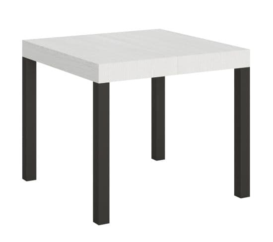 Table Extensible 90x90/246 Cm Everyday Frêne Blanc Cadre Anthracite