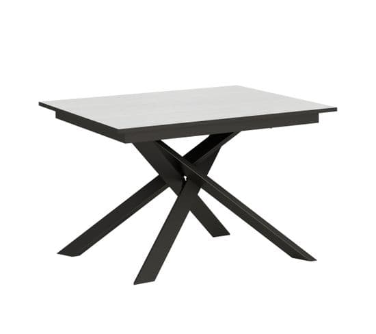 Table Extensible 90x120/180 Cm Ganty Frêne Blanc Bande De Chante Anthracite Cadre Anthracite