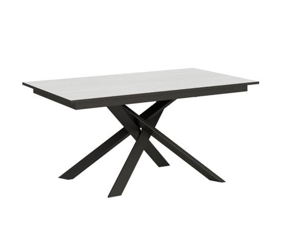 Table Extensible 90x160/220 Cm Ganty Frêne Blanc Bande De Chante Anthracite Cadre Anthracite