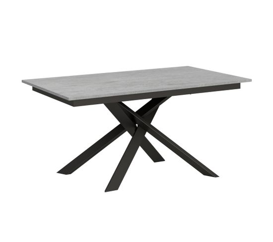 Table Extensible 90x160/220 Cm Ganty Ciment Bande De Chante En Teinte Cadre Anthracite - Table BUT