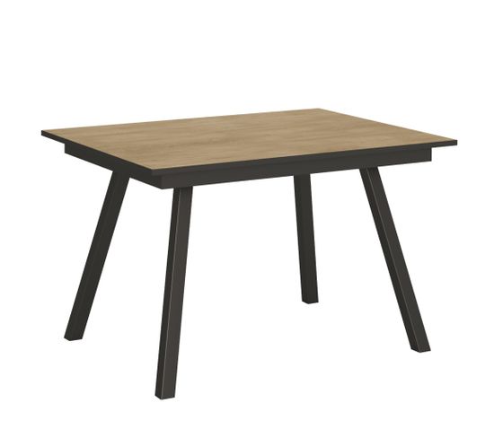 Table Extensible 90x120/180 Cm Mirhi Chêne Nature Cadre Anthracite