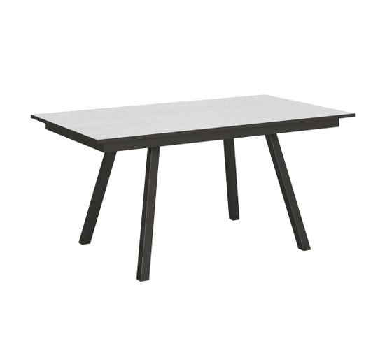 Table Extensible 90x160/220 Cm Mirhi Frêne Blanc Cadre Anthracite