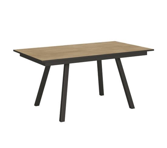 Table Extensible 90x160/220 Cm Mirhi Chêne Nature Cadre Anthracite
