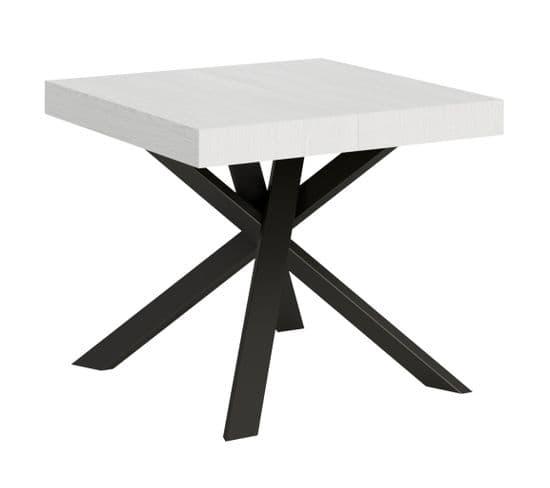 Table Extensible 90x90/194 Cm Clerk Dessus Frêne Blanc Pieds Anthracite