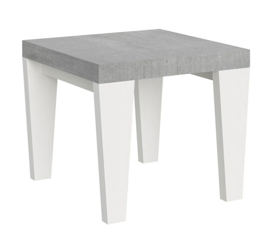 Table Extensible 90x90/246 Cm Spimbo Mix Dessus Ciment Pieds Frêne Blanc
