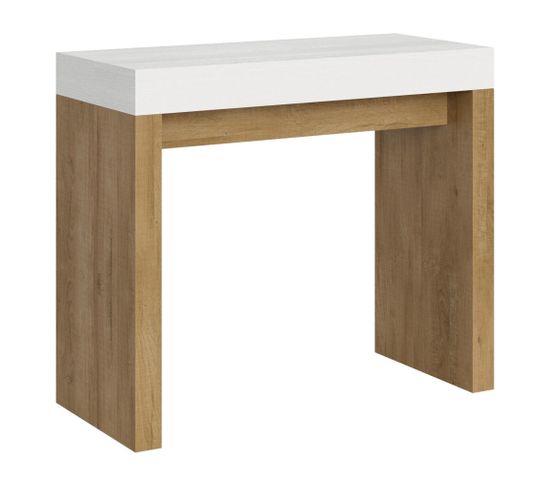 Console Extensible 90x40/196 Cm Roxell Mix Small Dessus Frêne Blanc - Structure Chêne Nature