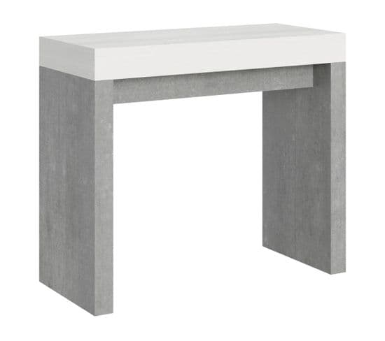 Console Extensible 90x40/196 Cm Roxell Mix Small Dessus Frêne Blanc - Structure Ciment