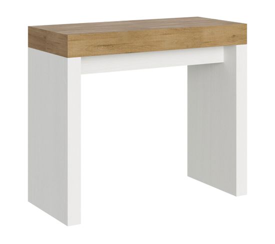 Console Extensible 90x40/196 Cm Roxell Mix Small Dessus Chêne Nature  - Structure Frêne Blanc