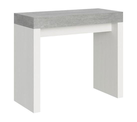 Console Extensible 90x40/196 Cm Roxell Mix Small Dessus Ciment - Structure Frêne Blanc
