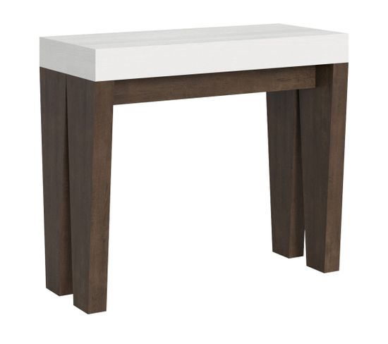 Console Extensible 90x40/196 Cm Spimbo Mix Small Dessus Frêne Blanc - Structure Noyer