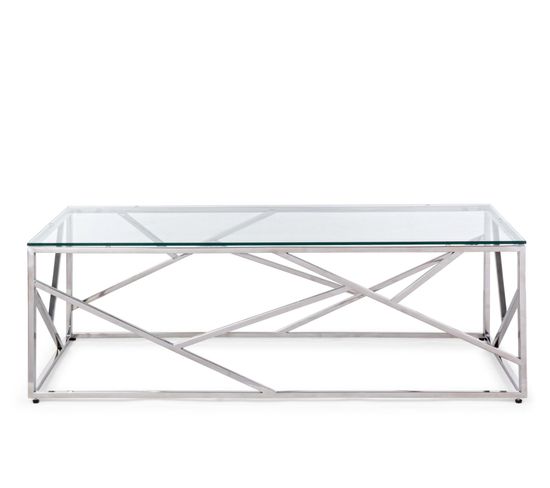 Table Basse Rectangulaire Design En Verre Et En Métal Argent L120 - Romy