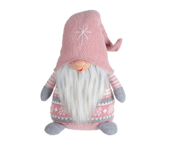 Gnome Nain Scandinave Polyester Gris Rose Avec Barbe 30.5x19x13