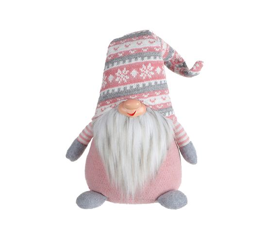 Gnome Nain Scandinave Polyester Gris Rose Avec Barbe 30.5x19x13