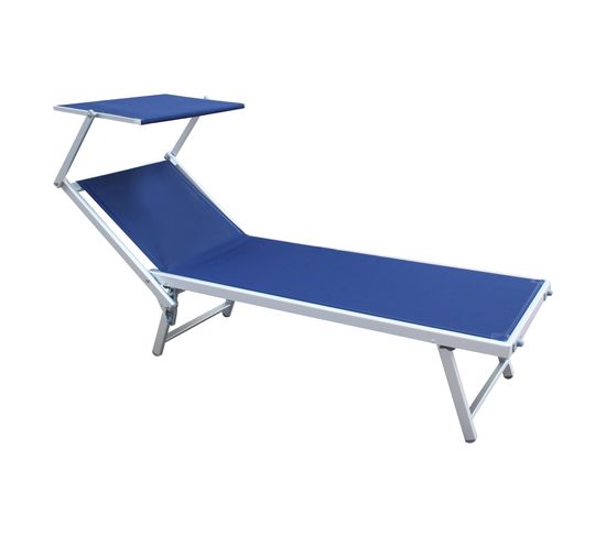 Chaise longue Bleu Aluminium Textilène Balcon Plage 38x186x61