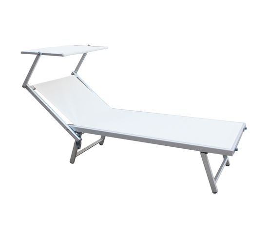 Chaise Longue De Plage En Aluminium Textilène Blanc 38x186x61