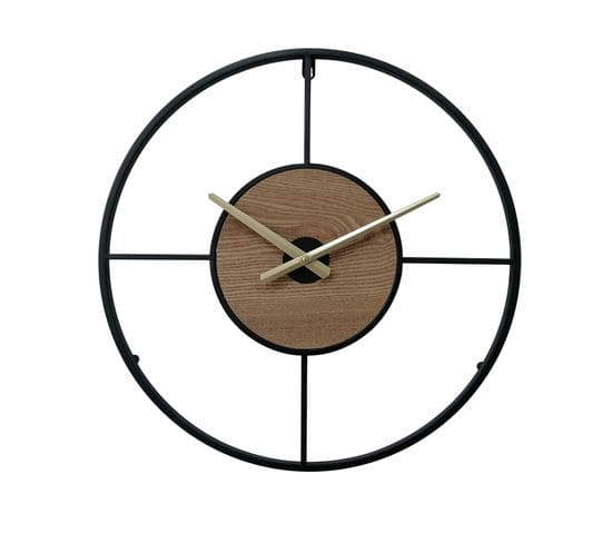 Horloge Murale Moderne Mdf Métal Noir Brun Pour Maison Bureau