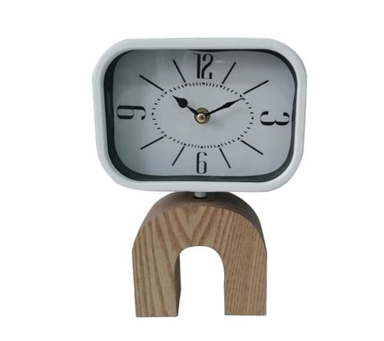 Horloge À Poser Horloges De Table Mdf Métal Blanc Brun Analogique