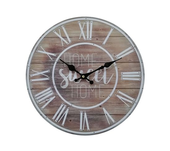 Horloge Murale Ronde Horloges Décoratives Mdf Brun Blanc Pour Cuisine Salon