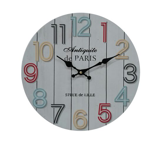 Horloge Décorative Horloges Murales Blanc Chiffres Colorés Mdf Analogique