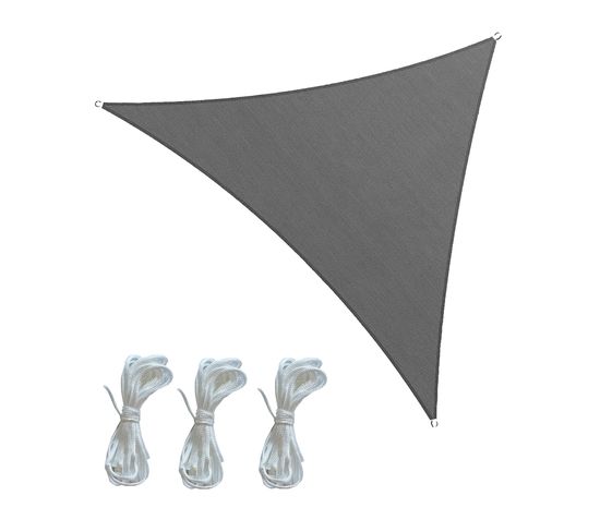 Voile D'ombrage Triangulaire En Polyéthylène Gris Avec Cordes 3x3x3