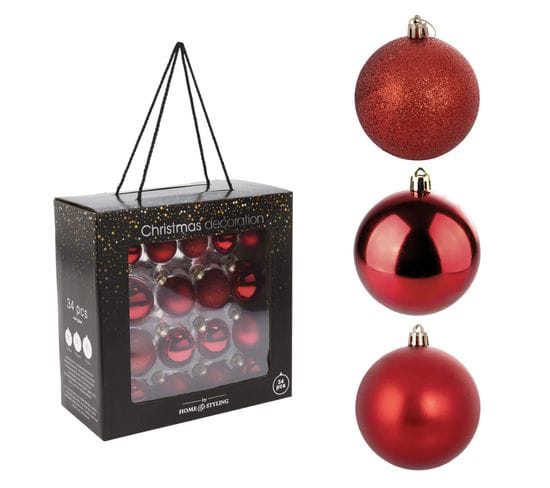 Boules De Noël Décorations Pour Arbre 34 PCs Rouge En Verre